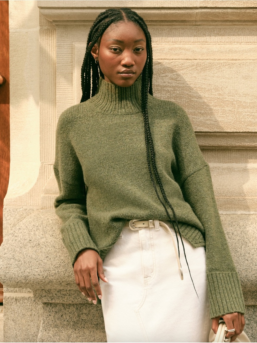 Abercrombie & Fitch Olive Ribbed High-Neck Sweater